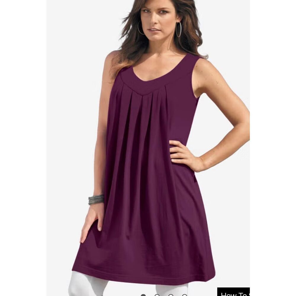 Roaman’s M 14/16W NWT Plus Size Ultimate Pleated Tunic Tank Dress Dark Berry